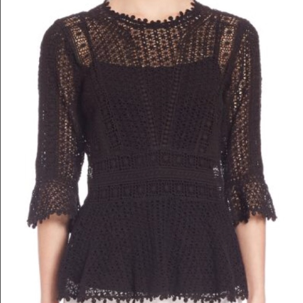Rebecca Taylor Crochet Black top Size 4